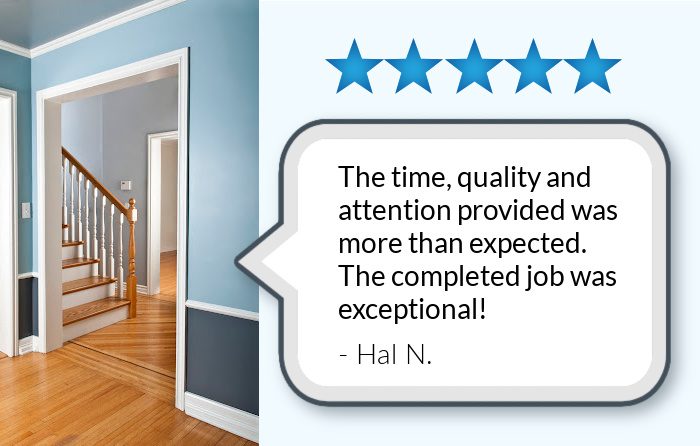 Customer testimonial highlighting All Coast Painting's quality and attention to detail, featuring a five-star review