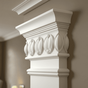 Close-up of elegant Egg and Dart crown molding detail, showcasing decorative architectural molding styles