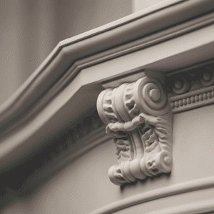 Close-up of ornate crown molding detail showcasing traditional architectural design and elegant home enhancements offered