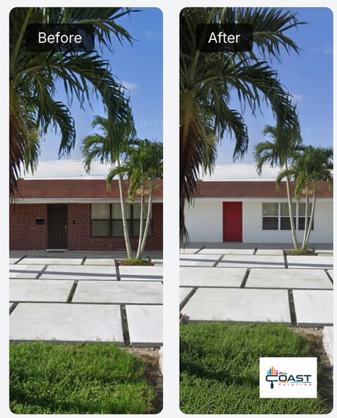 Before and after exterior painting transformation showcasing All Coast Painting's professional residential services in South