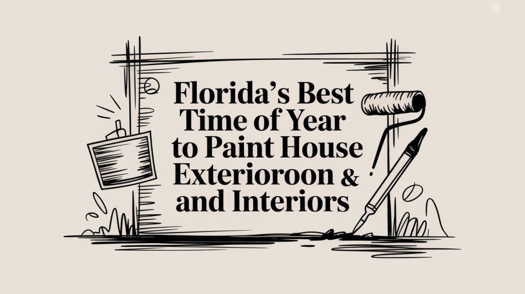 Florida's best time of year to paint house exteriors and interiors, painting roller and brush illustration.