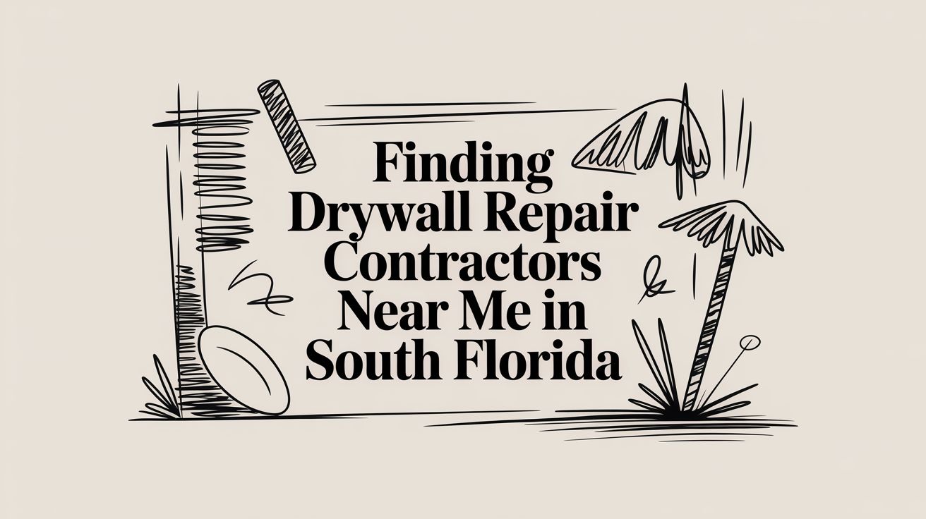 Drywall repair doodle graphic illustrating contractors near me in South Florida.