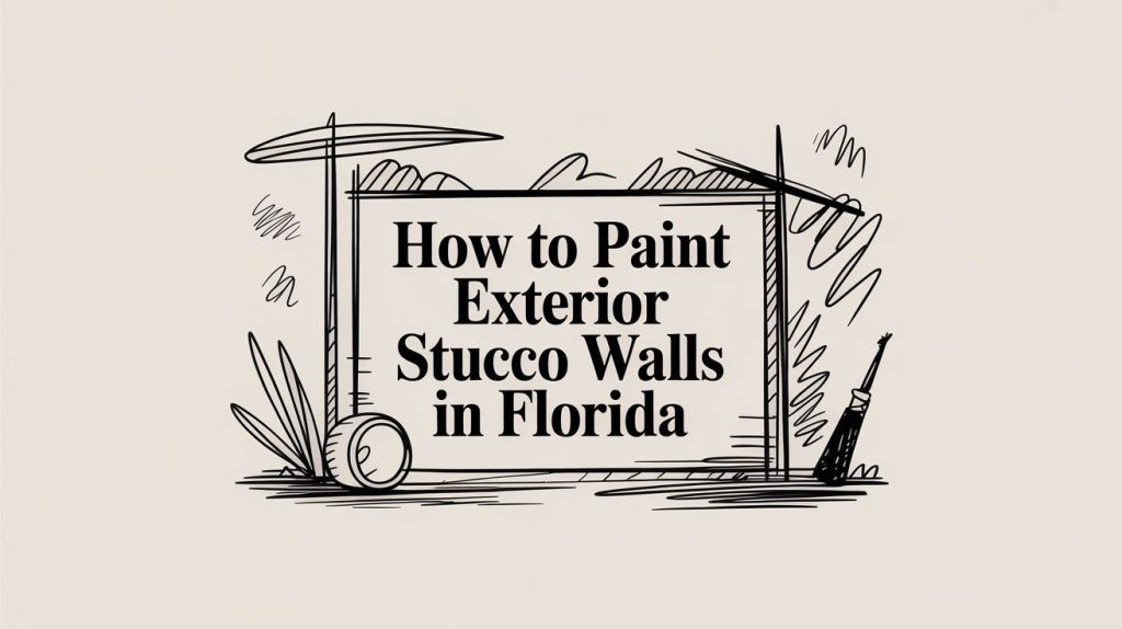Illustrated title card: How to Paint Exterior Stucco Walls in Florida, All Coast Painting services.